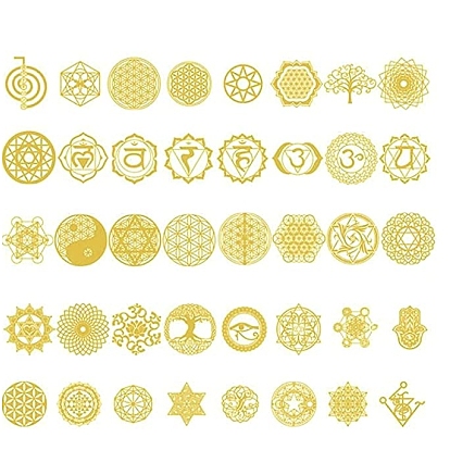 SUNNYCLUE Chakra Theme Self Adhesive Brass Stickers, Scrapbooking Stickers, for Epoxy Resin Craft