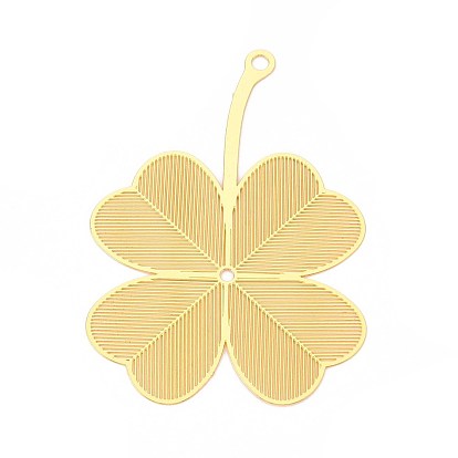 Латунные большие кулоны, Четыре листа клевера, гравированные металлические украшения, долговечный, без никеля 