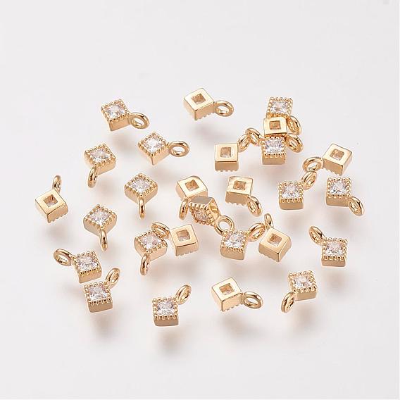 Brass Cubic Zirconia Pendants, Nickel Free, Real 18K Gold Plated, Rhombus