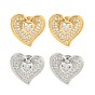 Серьги-гвоздики из латуни в форме сердца с прозрачным фианитом и паве