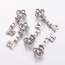 Tibetan Style Pendants, Lead Free and Cadmium Free, Skeleton Key, 32x12x2mm, Hole: 3mm