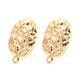 Rack Plating Brass Stud Earring Findings, with Horizontal Loops, Textured Oval