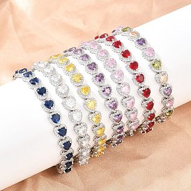 Теннисные браслеты из платиновой латуни с микропаве из кубических цирконий, браслеты для женщин, сердце, с группы часы застежками, долговечный