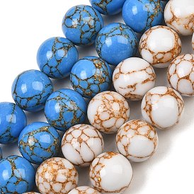 Synthetic Gold Line Turquoise Graduated Beads Strands, Dyed, Smooth Round