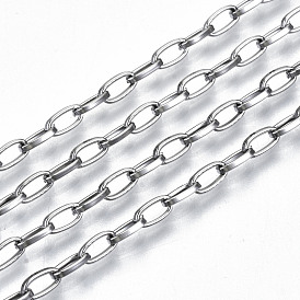 304 Stainless Steel Paperclip Chains, Drawn Elongated Cable Chains, with Spool, Unwelded