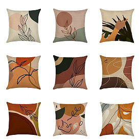 Morandi series linen pillowcase leaf flower living room sofa home decoration pillowcase cushion