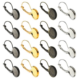 10Pcs Brass Leverback Earring Findings, Flat Round Earring Settings