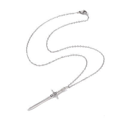 Collier pendentif épée en alliage avec chaînes câblées en acier inoxydable