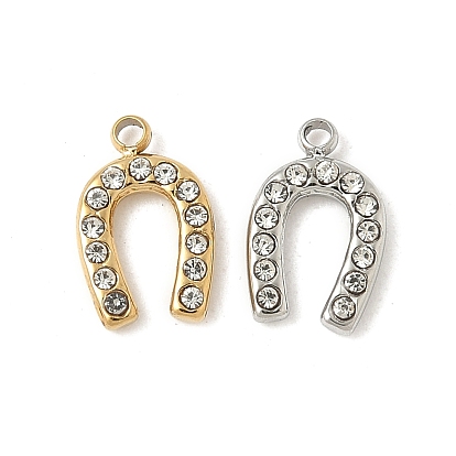 304 Подвески из нержавеющей стали со стразами, ионное покрытие (IP), подкова