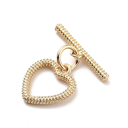 Rack Plating Brass Toggle Clasps, Cadmium Free & Lead Free, Long-Lasting Plated, Heart