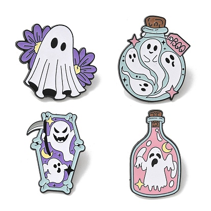 Hallowmas Ghost Enamel Lapel Pin Backs, Painting Black Alloy Badge for Backpack Clothes for Women Men