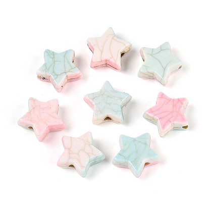 Хрустящие непрозрачные акриловые бусины, имитация бирюзовый, звезда, два тона