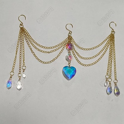 Electroplate Glass Pendants & Stainless Steel & Iron Side Twisted Chain Suncatchers, Heart