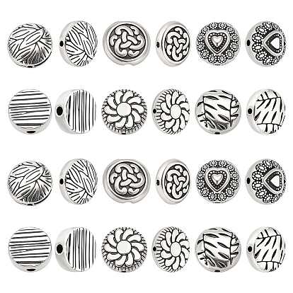 60 шт 6 стили бусины из сплава в тибетском стиле, плоско-круглые