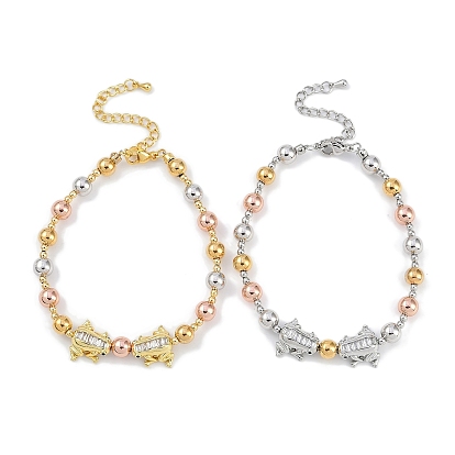 Браслеты из латуни с микропаве из кубического циркония с бусинами, без кадмия и без свинца, долговечный, лягушка