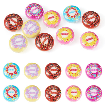 10шт. печатные непрозрачные акриловые бусины, плоский круг со словом пончик