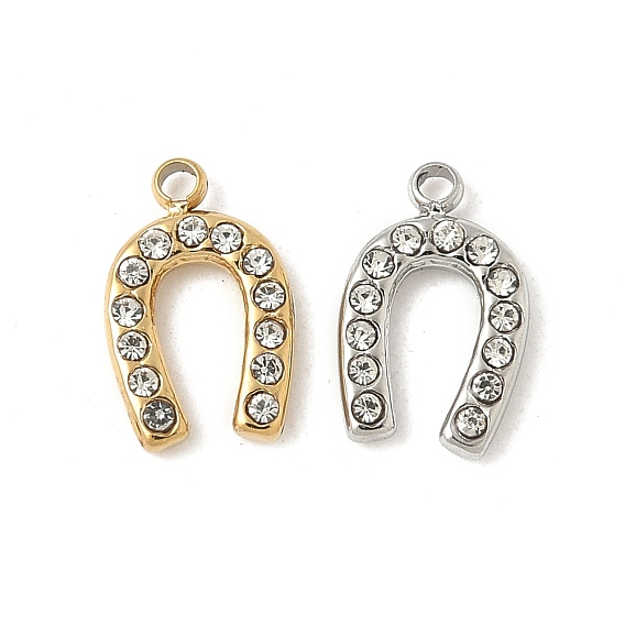 304 Подвески из нержавеющей стали со стразами, ионное покрытие (IP), подкова