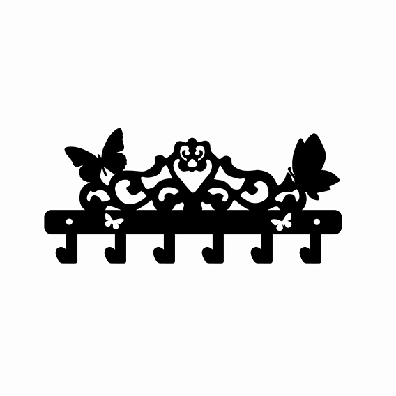 Iron Wall Mounted Hook Hangers, Decorative Organizer Rack with 6 Hooks, for Bag Clothes Key Scarf Hanging Holder, Butterfly