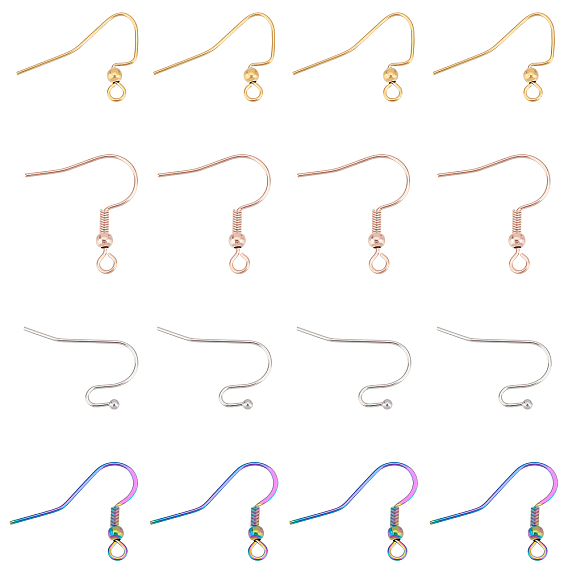 120Pcs 4 Styles 304 Stainless Steel Earring Hooks, Ear Wire