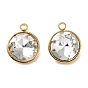 Golden 304 Stainless Steel Charms, with Glass Findings, Faceted Flat Round