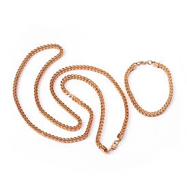304 colliers et des bracelets de la chaîne en acier inoxydable ensembles de bijoux, avec fermoir pince de homard, facette