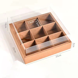 Квадратные коробки для выпечки из крафт-бумаги с 9-решеткой, с окошком и перегородками, упаковка для печенья, коробки для лакомств для мини-кексов, клубника в шоколаде, пирожные