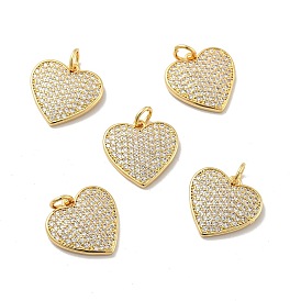 Сердце латунные микро проложить кубического циркония подвески, с прыжковых колец, без кадмия, без никеля и без свинца, реальный 18 k позолоченный