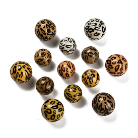 Printed Opaque Acrylic Beads, Round with Leopard Print Pattern