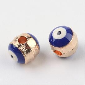 Alloy Enamel Beads, Column with Evil Eye Pattern, 6.5x6mm, Hole: 1.5mm