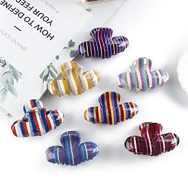 Stripe Pattern Acrylic Claw Hair Clips, Hair Accessories for Women & Girls, Flower