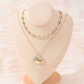 Летнее пляжное колье-чокер в форме ракушки из сплава, двухслойное, для женщин