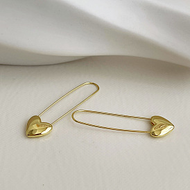 Brass Hoop Earrings, Heart