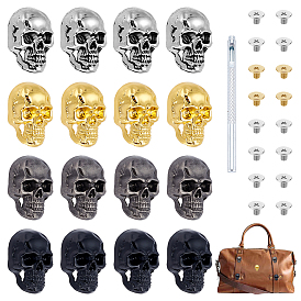 16шт. 4 стили, декоративные заклепки из сплава в виде черепа на Хэллоуин, с 1шт. высокоуглеродистой стальной пробойником