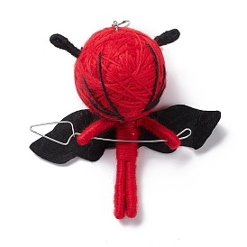 Woolen Yarn Thread Keychain, with Foam and Iron Key Rings, Aluminum Wire, Devil
