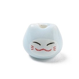 Printed Handmade Porcelain Beads, Smiling Lucky Cat Shape