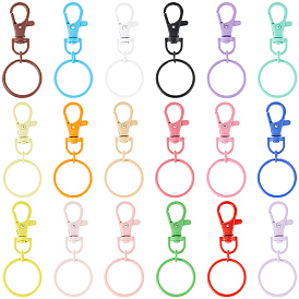 36Pcs 18 Colors Baking Paint Zinc Alloy Swivel Clasps, with Iron Keychain Clasps