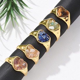 Кольца с натуральными драгоценными камнями в форме сердца, 304 кольца из нержавеющей стали, реальный 18 k позолоченный