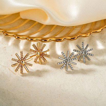 Серьги-гвоздики во французском стиле с подсолнухами и стразами, модно и мило