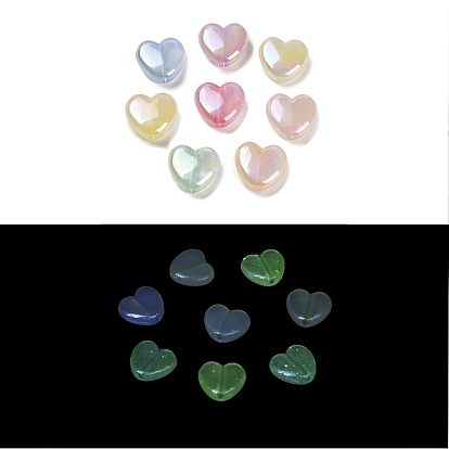 Светящиеся акриловые бусины с УФ-покрытием, радужный, светится в темноте, сердце