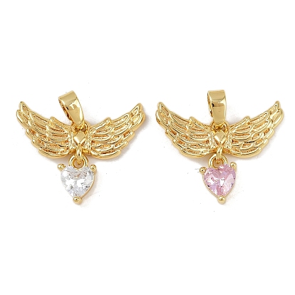 Латунные микро проложить кубического циркония подвески, без кадмия и без свинца, подвески в виде крыльев и сердец, реальный 18 k позолоченный