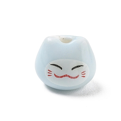 Cuentas de porcelana hechas a mano impresos, forma de gato de la suerte sonriente