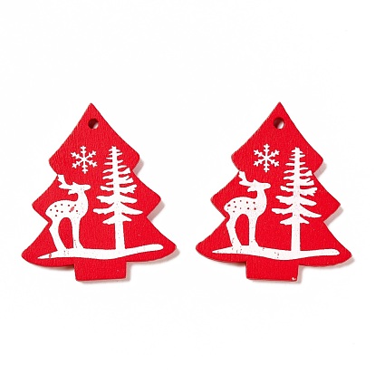 Spray Painted Wood Pendants, Christmas Tree with Elk Pattern