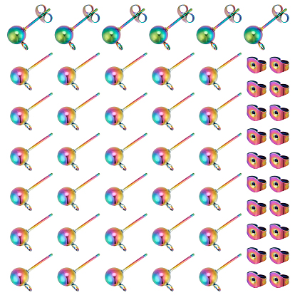50шт 304 шарообразный штифт из нержавеющей стали для серьги, с горизонтальными петлями и 50 ушными гайками шт.