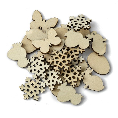 100Pcs Wood Cabochons, Snowflake/Rabbit/Butterfly