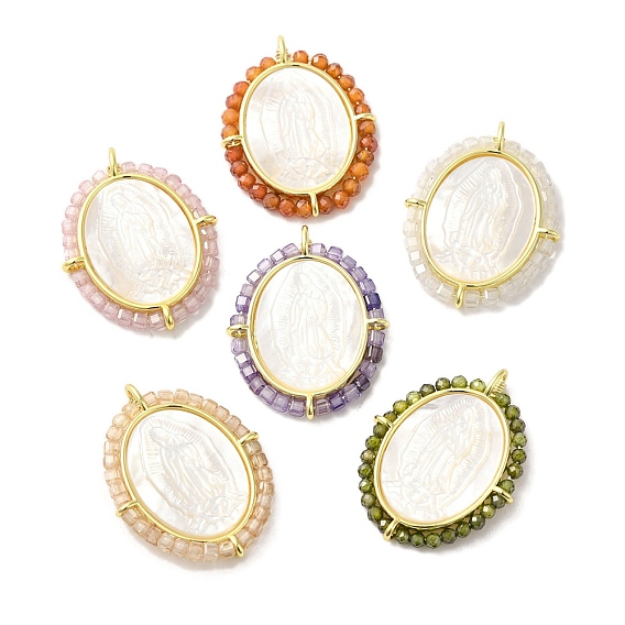 Покрытие стойки латунь микро паве кубический цирконий и подвески в виде ракушек, долговечный, без кадмия и без свинца, реальный 18 k позолоченный, овал с подвесками в виде Девы Марии