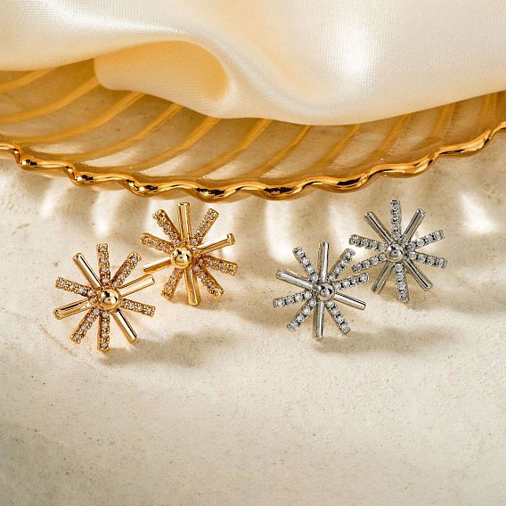 Серьги-гвоздики во французском стиле с подсолнухами и стразами, модно и мило