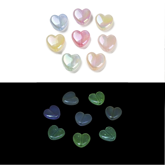 Светящиеся акриловые бусины с УФ-покрытием, радужный, светится в темноте, сердце