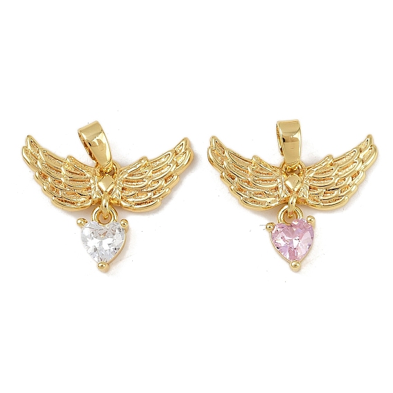 Латунные микро проложить кубического циркония подвески, без кадмия и без свинца, подвески в виде крыльев и сердец, реальный 18 k позолоченный