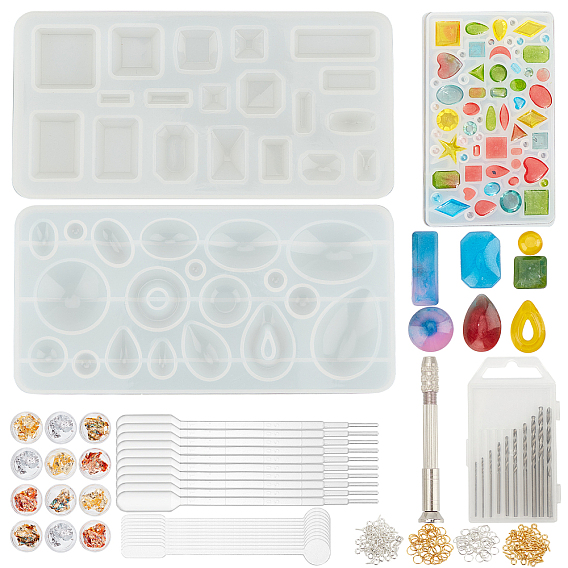 Olycraft DIY Epoxy Resin Crafts, with Silicone Pendant & Cabochon & Mixed Shape Molds, UV Gel Nail Art Tinfoil, Disposable Plastic Transfer Pipettes, Disposable Latex Finger Cots