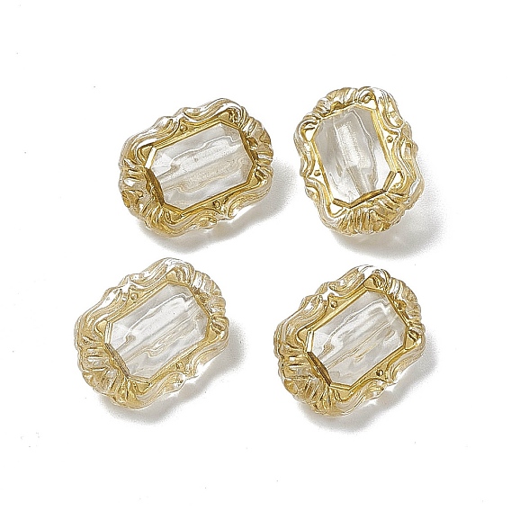 Прозрачные акриловые бусины, золотой металл обвитыми, прямоугольные